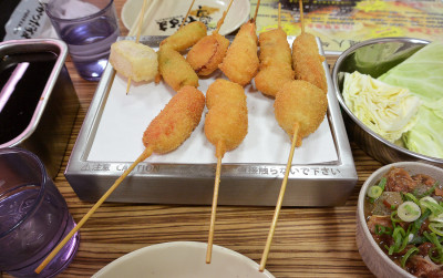fried food on sticks